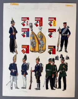 Funcken, Fred | Funcken, Fred - Dessin original couleur - L’Uniforme & armes des soldats du XIXe - Prusse - (1969) | Catawiki