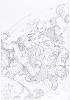 Joe Madureira Justice League vs. Suicide Squad #3 Wonder Woman vs. Harley Quinn Variant Cover Original Art (DC, 2017).