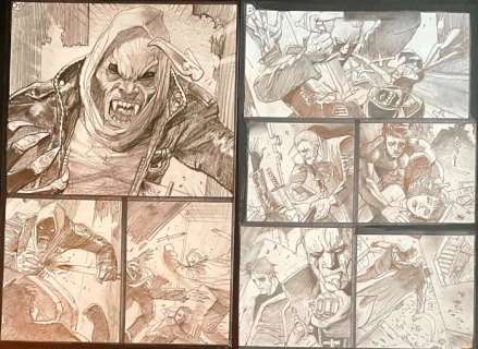 Simon Bisley | 13 Coins 2 - Simon Bisley - 2 x Original Pages - Fighting! Horror! - Exemplaire unique - (2014) | Catawiki