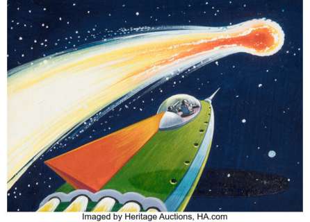 Norman Saunders Space Cards #65 "Chasing Comets" Trading Card Illustration Original Art (Topps, 1957). | Heritage