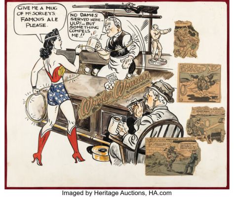 H. G. Peter - Wonder Woman at McSorley’s Old Ale House Illustration Original Art (c. 1940s). | Heritage