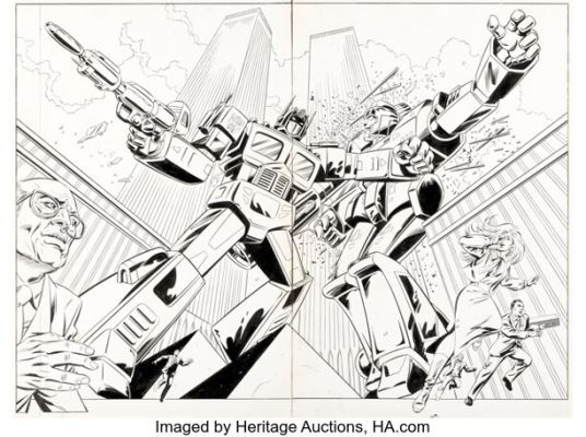 Alan Kupperberg and Dave Hunt The Transformers #73 Optimus Prime vs. Megatron Double Page Pin-Up Illustration Original Art (Marvel, 1990). (Total: 2 Original Art)