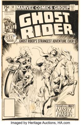 Bob Budiansky and Joe Rubinstein Ghost Rider #50 Cover Original Art (Marvel, 1980).