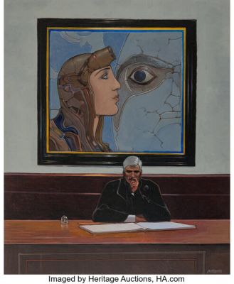 Jean Giraud (Moebius) The Old Major and Jerry Cornelius Painting Original Art (c. 2000-05). | Heritage