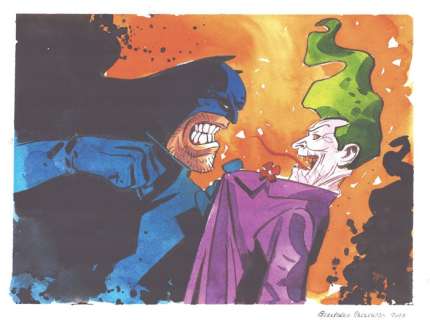 Giancarlo Caracuzzo | Batman, The Joker - - Illustrazione Originale "Btaman vs Joker" - Page volante - Exemplaire unique - (2023) | Catawiki