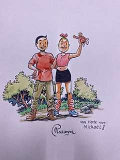 Verhaegen | Verhaegen, Marc - Dessin original couleur dédicacé - Bob et Bobette | Catawiki