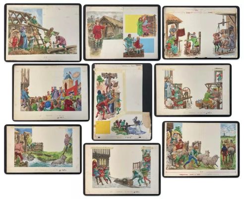 Lot 316 - Original comic book art - 9 pages of full colour double-page spread comic art for the British | Excalibur Auctions