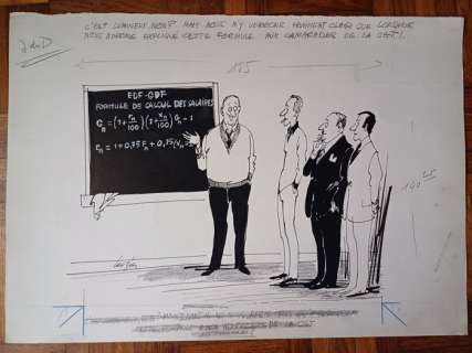 Lauzier, Gérard - 1 Original drawing - Journal du Dimanche - Les mathématiques au secours de la CGT - 1968 | Catawiki