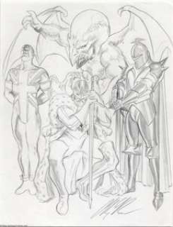 Alex Ross - Union Jack, King Britain, Black Knight, and Dragon Man Sketch Original Art (undated). Alex Ross -