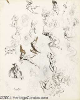 Frank Frazetta - Multiple Nudes Sketches Original Art (undated). This exquisite two-sided sketchbook page - | Heritage