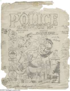 Gill Fox - Police Comics #11 Preliminary Cover Sketch Original Art (Quality Comics, 1942). Plastic Man sprang from a -