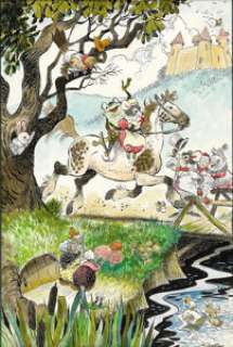 Mel Crawford - Hand Colored Frog Rider Fairy Tale Illustration Original Art (undated). Froggy a‘riding he did go, -