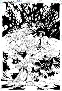 Doug Mahnke Tom Nguyen - Jla #75 Cover (Superman, Batman & Wonder Woman Battle an Aquaman God!) 2002