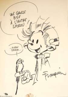 Franquin | Illustration au feutre représentant Spirou et un … | Banque Dessinée