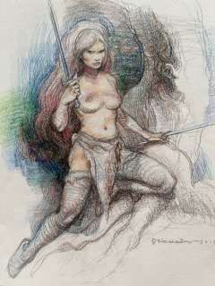 Nenadov, Dejan - 1 Original colour drawing - Erotische Schwertkämpferin - 2013 | Catawiki