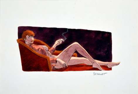 Berthet, Philippe | PIN UP Pierre noire et aquarelle pour une illustration | Coutau Bégarie