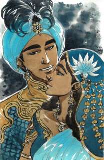 Nora MORETTI - Aquarelle originale Becky et Ram dass