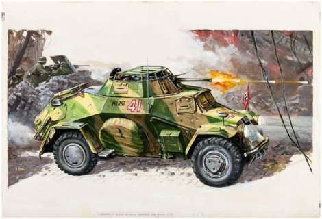 LINDBERG WORLD WAR II GERMAN "SD. KFZ. 222 ARMORED CAR" ORIGINAL MODEL KIT BOX LID ART. | Hake’s