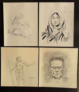 Gary Gianni - David Boller - Plateau - Rainer Engel - 4 Original drawing - Ritter gegen Knochenmann - Prinzessin - Rittersfrau - Frankenstein | Catawiki