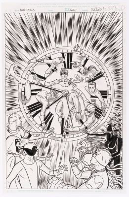 Lot 80 - MICHAEL ALLRED TEEN TITANS UNPUBLISHED COMIC BOOK VARIANT COVER ORIGINAL ART. | Hake’s