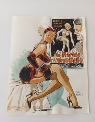 Meynet, Félix - 1 Original colour drawing - Mirabelle - Hommage aux films de Brigitte Bardot - 2013 | Catawiki