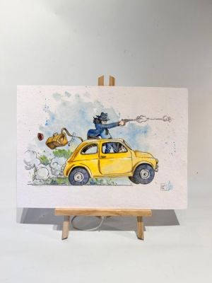 Davide Zanella - 1 Original colour drawing - Lupin Terzo - La fuga spericolata - Lupin e Jigen - 2025 | Catawiki