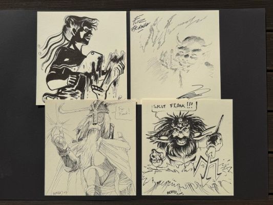 David Lloyd / Charles Berberian - Antonio Parras (2x) - Eva Dünzinger - 4 Original drawing - "Monsieur Jean" beim Teufel (V wie Vendetta) - Wikinger - Poseidon - Horror Butcher | Catawiki