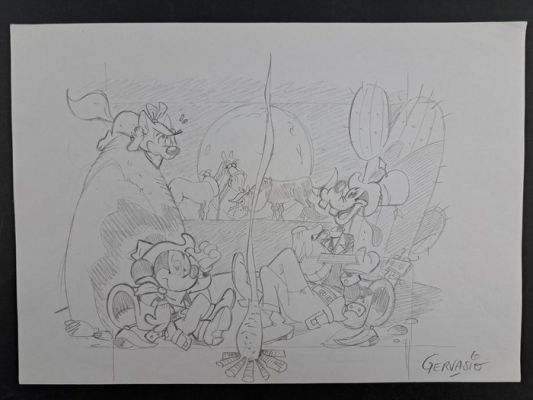 Gervasio, Marco - 1 Original drawing - Topolino e Pippo nel West | Catawiki
