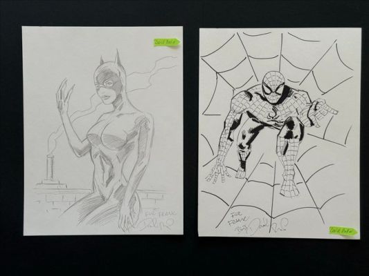 David Boller - 2 Original drawing - Spiderman - Catwoman | Catawiki