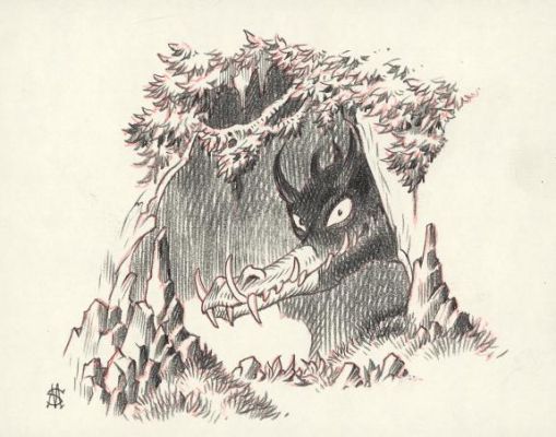 Stan Manoukian | Crayonné original, pour les cachettes des monstres - Les Monstres - L’Encyclopédie du Merveilleux | Daniel Maghen