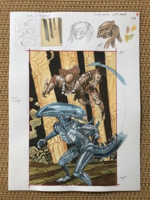 Daniel Torres - 1 Watercolour - Alien vs Predator - 1999 | Catawiki