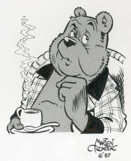 Toonder, Marten | originele tekening Heer Bommel   - Heer Bommel overpeist zaken onder het genot van een heerlijke kop koffie  - Concordia  - (1987) | Catawiki