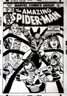 John Romita Sr. - Amazing Spider-Man #135 Cover (5 Great Spider-Man Characters & Huge 2Nd Ever Punisher Cover!) 1974