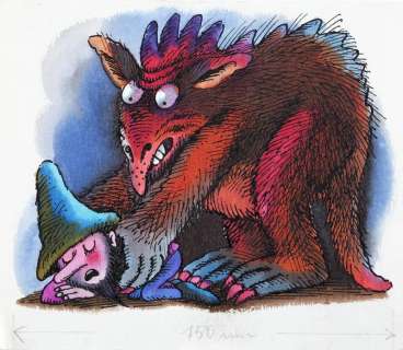 Jerzy Flisak (1930 - 2008) | Jerzy Flisak | "Hubert w wielkim kapeluszu". Nocna mara Füssliego poddusza Huberta, ilustracja do książki Otfrieda Preussler’a, 1986 | Desa Unicum