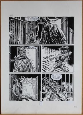 Jose Ortiz | Tavola originale per MAXY TEX 11 ‘Il cacciatore di fossili’. Cm. 36,5 x 51. SBE 1997. Pag 109. | Art e Fumetto