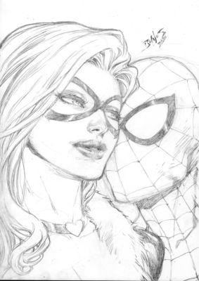 Ed Benes | Black Cat and Spider-man - 09"x12" Pencil | Ed Benes