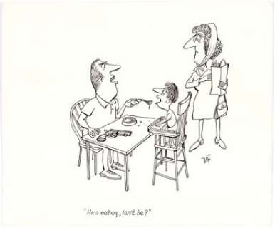 Virgil Partch (as Vip) - Single Panel Gag Comic Illustration Original Art (undated). "He‘s eating, isn‘t -