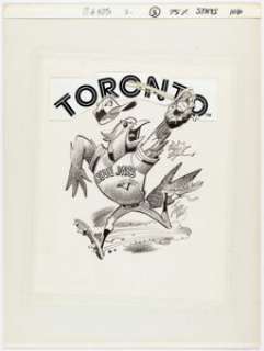 Jack Davis Toronto Blue Jays Baseball Illustration Original Art (Hot Shots, c. 1988-1992). BJ Birdy catches a - | Heritage