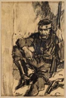 Tom Ryan "The Outlaw" Illustration Original Art (1953). A great Western piece in pure graphite, it is -