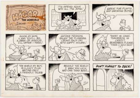 Dik Browne Hagar the Horrible Sunday Comic Strip Original Art dated 3-17-74 (King Features Syndicate, 1974)....
