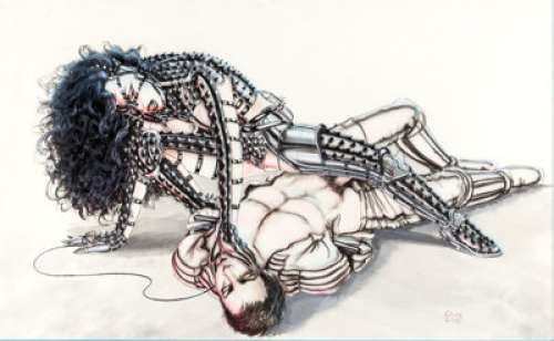 Olivia (Olivia de Berardinis) | Playboy Illustration Cyber Warrior Couple Painting Original Art (HMH Publishing, 1983). | Heritage