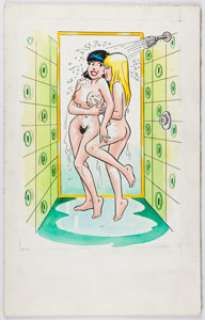 Nekkid Betty and Veronica in the Shower Illustration Original Art (c. 1980-90s). They’ve shared a book for many years. - | Heritage