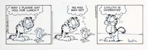 Jim Davis Garfield Daily Comic Strip Original Art dated 4-17-1999 (PAWS/Universal Feature Syndicate, 1999)... | Heritage