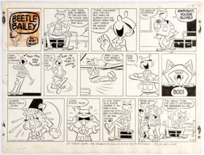 Mort Walker Beetle Bailey Sunday Comic Strip Original Art dated 5-20-56 (King Features Syndicate, 1956). Beetle is -