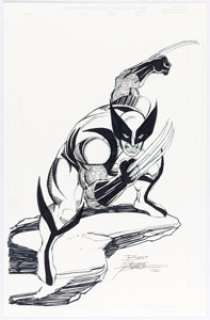 George Perez - Wolverine Illustration Original Art (2002). Wolverine stands perched on a cliff with claws popped - | Heritage