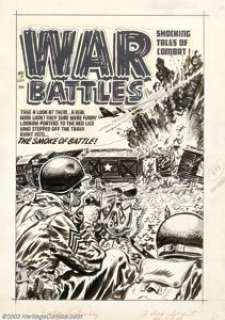Lee Elias - Original Cover Art for War Battles #7 (Harvey, 1952). A stogie-chomping hard-bitten Sarge takes out a - | Heritage