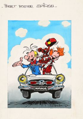 Fournier | Spirou, illustration sur carton à l’encre de… | AZ auction