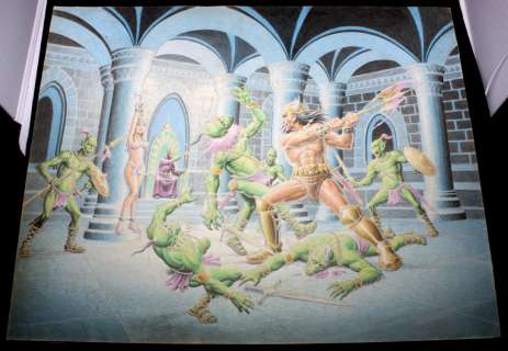 Ralph Reese - Conan Beheading Lizard Men To Save Damsel in Distress Painted Art on Board - Signed - 2015