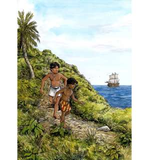 Olivier Berlion (Né En 1969) | Pacotille. Tome 2, L’enfant esclave. Année 2023. Couverture. signé Aquarelle et encre de Chine. 42 x 29,7 cm | HVMC