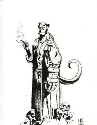 Gigi Cavenago | Gigi Cavenago - Hellboy with Cigar - Signed | Anthony’s Comic Book Art